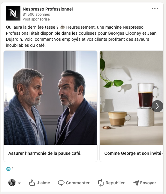 Le célèbre duo Dujardin-Clooney dans une promotion sur Lnked In